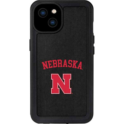 University of Nebraska Collegiate Text Black iPhone 15 Plus Waterproof Case